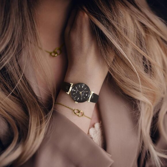 Women\'s Leather Dress Watch Quartz Crystal Face Elegant Jewelry Gift